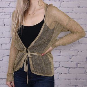 2/$20 Olsen Europe gold mesh tie cardigan b631